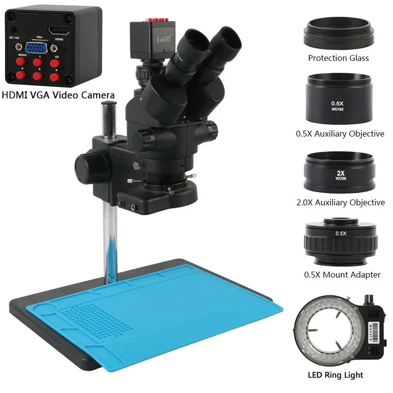 Trinocular Stereo Microscope 7X-45X - Kamera Video 1080P 2K 4K 36MP