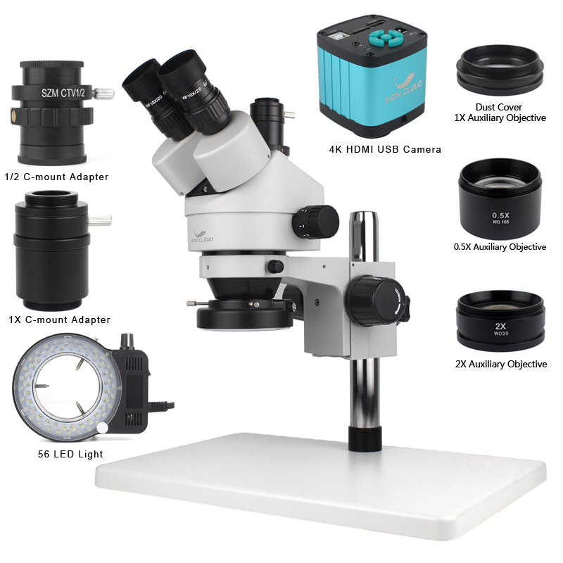 Simul-Focal Industrial Microscope 4K Hdmi - Mikroskop Stereo trinokular simulal, mikroskop ponsel